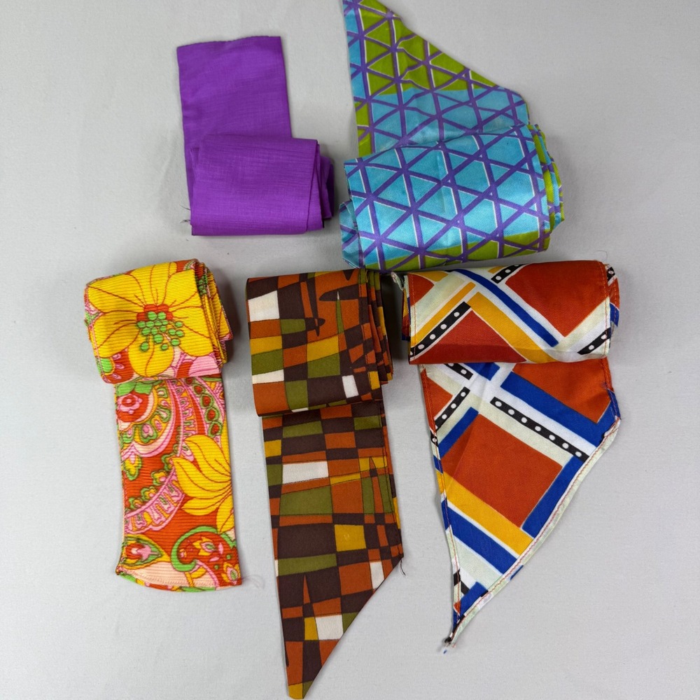 Vintage Skinny Scarf Lot 5pc Retro 60s 70s Mod Geometric Floral Paisley Headband